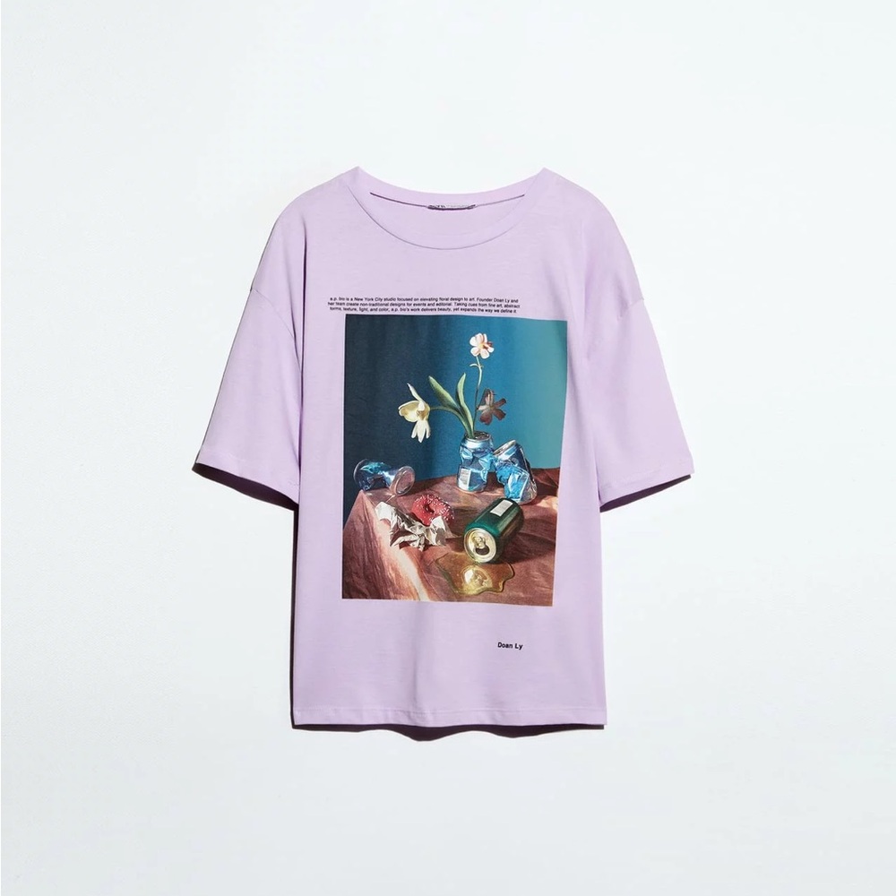 Zara Lilac Graphic Short Sleeve Tee